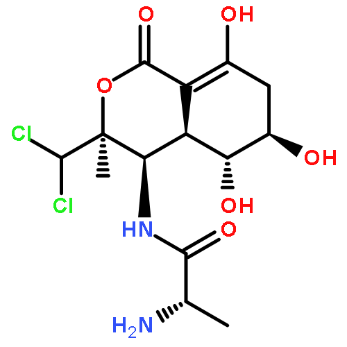 PROPANAMIDE, 2-AMINO-N-[3-(DICHLOROMETHYL)-3,4,4A,5,6,7-HEXAHYDRO-5,6,8-TRIHYDROXY-3-METHYL-1-OXO-1H-2-BENZOPYRAN-4-YL]-, [3S-[3.ALPHA.,4.ALPHA.(R*),4A.BETA.,5.BETA.,6.ALPHA.]]- 