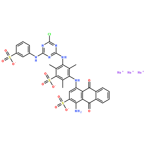 trisodium 1-amino-4-[[3-[[4-chloro-6-[(3-sulphonatophenyl)amino]-1,3,5-triazin-2-yl]amino]-2,4,6-trimethyl-5-sulphonatophenyl]amino]-9,10-dihydro-9,10-dioxoanthracene-2-sulphonate