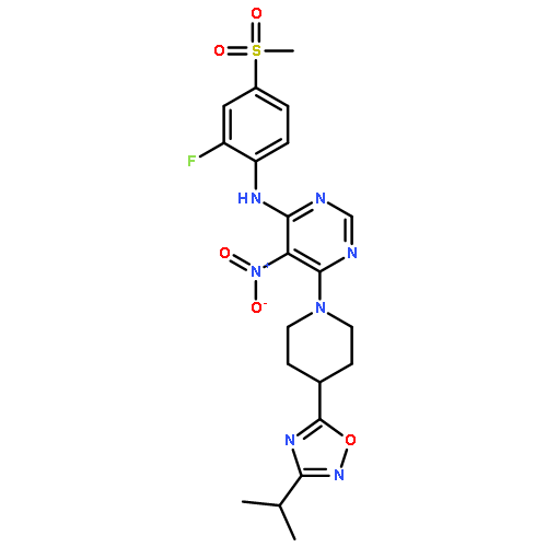 N-(2-FLUORO-4-(METHYLSULFONYL)PHENYL)-6-(4-(3-ISOPROPYL-1,2,4-OXADIAZOL-5-YL)PIPERIDIN-1-YL)-5-NITROPYRIMIDIN-4-AMINE 