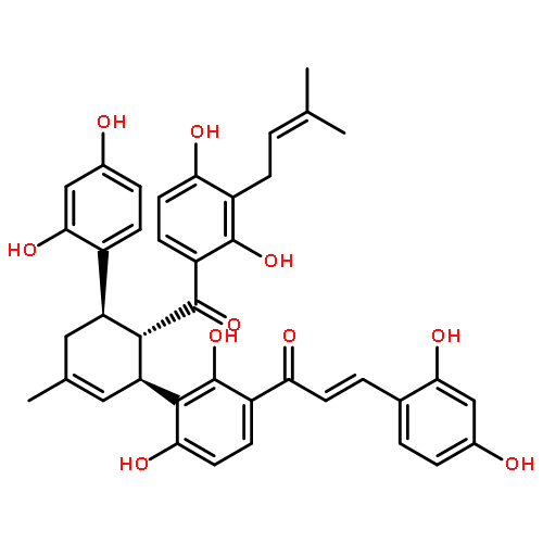 2-Propen-1-one,1-[3-[(1S,5R,6S)-6-[2,4-dihydroxy-3-(3-methyl-2-buten-1-yl)benzoyl]-5-(2,4-dihydroxyphenyl)-3-methyl-2-cyclohexen-1-yl]-2,4-dihydroxyphenyl]-3-(2,4-dihydroxyphenyl)-,(2E)-