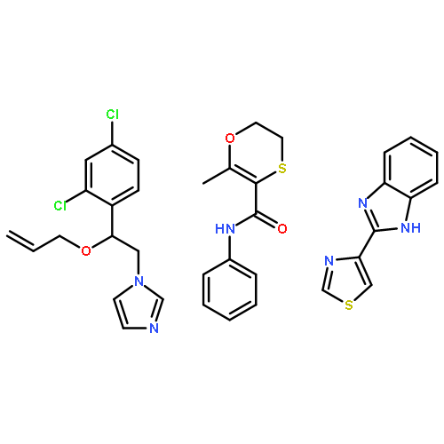 1-[2-allyloxy-2-(2,4-dichlorophenyl)ethyl]imidazole; 2-methyl-N-phenyl-5,6-dihydro-1,4-oxathiine-3-carboxamide; 2-thiazol-4-yl-1H-benzimidazole