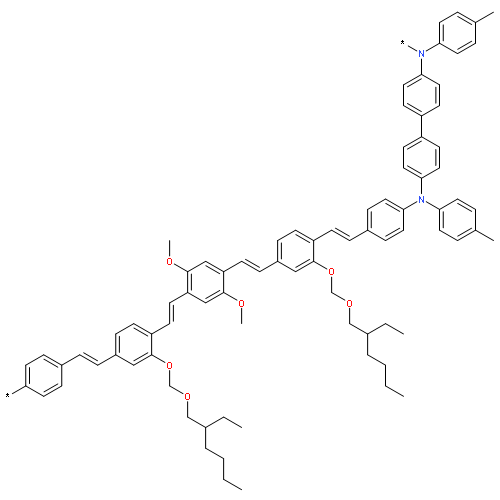 POLY[[(4-METHYLPHENYL)IMINO][1,1'-BIPHENYL]-4,4'-DIYL[(4-METHYLPHENYL)IMINO]-1,4-PHENYLENE-1,2-ETHENEDIYL[[(2-ETHYLHEXYL)OXY]METHOXY-1,4-PHENYLENE]-1,2-ETHENEDIYL(2,5-DIMETHOXY-1,4-PHENYLENE)-1,2-ETHENEDIYL[[(2-ETHYLHEXYL)OXY]METHOXY-1,4-PHENYLENE]-1,2-ETHENEDIYL-1,4-PHENYLENE]