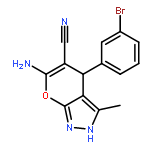 <br>6-amino-4-(3-bromophenyl)-3-methyl-1,4-dihydropyrano[2,3-c]pyrazole-5-carbo nitrile