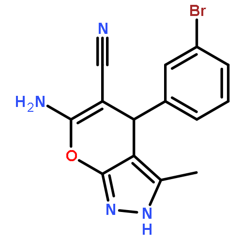 <br>6-amino-4-(3-bromophenyl)-3-methyl-1,4-dihydropyrano[2,3-c]pyrazole-5-carbo nitrile