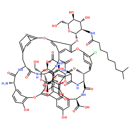 Ristomycin A aglycone, 34-O-2-(acetylamino)-2-deoxy-.beta.-D-glucopyranosyl-22,31-dichloro-7-demethyl-64-O-demethyl-19-deoxy-56-O-2-deoxy-2-(8-methyl-1-oxononyl)amino-.beta.-D-glucopyranosyl-42-O-.alpha.-D-mannopyranosyl-